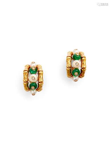 EMERALD, PEARL & DIAMOND EAR CLIPS