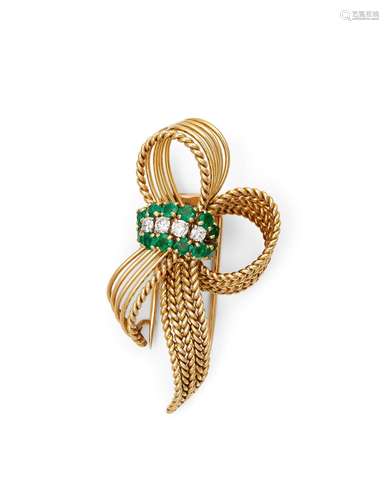 DIAMOND & EMERALD KNOT BROOCH