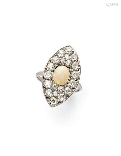 OPAL & DIAMOND MARQUISE RING