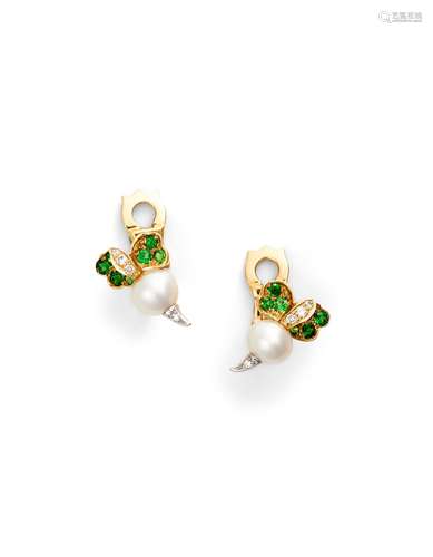 DIOR NAVET MODEL PEARL, DIAMOND & EMERALD EAR CLIPS