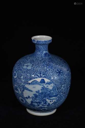 A Blue And White Landscape Porcelain Zun