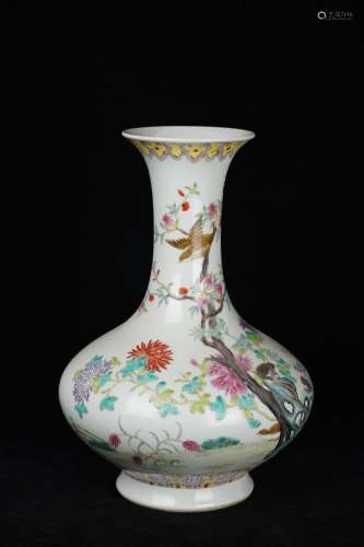 A Famille Rose Flower And Birds Porcelain Vase