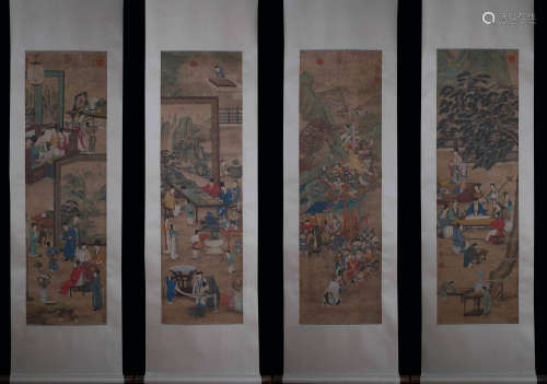 A Group Of Four Panel Chinese Painting Mark Chou Yin
