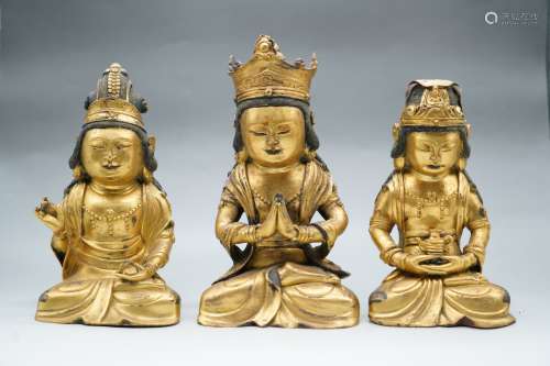 A Group of Three Gilt Bronze Buddha Figure