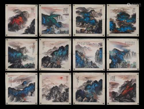 A Group Of Nine Chinese Painting Album Mark Liu Haisu