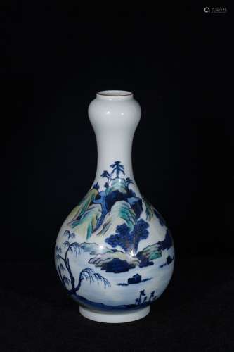 A Blue And White Landscape Pattern Porcelain  Vase