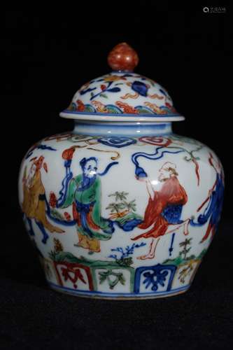 A Wucai Eight Immortals Pattern Porcelain Pot