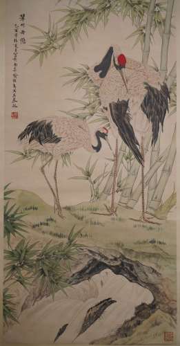 A Chinese Crane Painting, Yu Jigao Mark