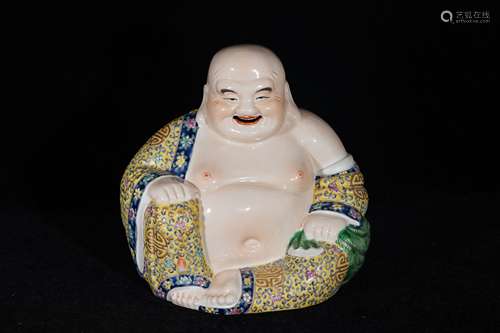 A Famille Rose Maitreya Buhhda Porcelain Statue