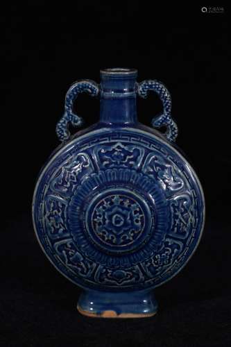A Blue Glaze Flower Porcelain Moon Holding Vase