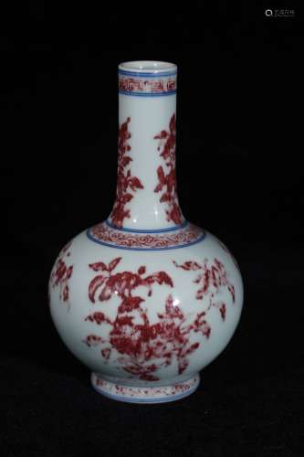 A Red Glaze Flower Pattern Porcelain Vase