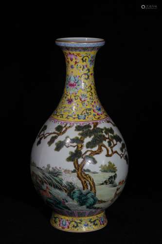 A Famille Rose Deer Porcelain Spring Vase