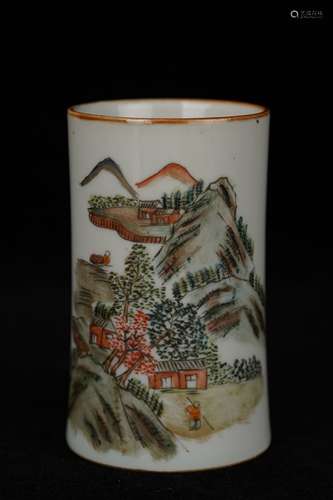 A Drawing Landscape Porcelain Brush Pot