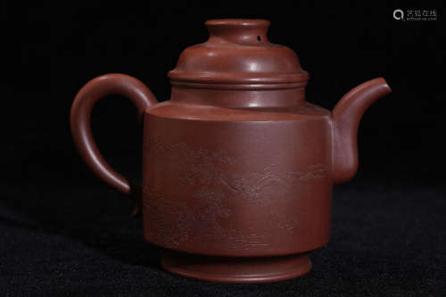 A Purple Clay Landscape Tea Pot