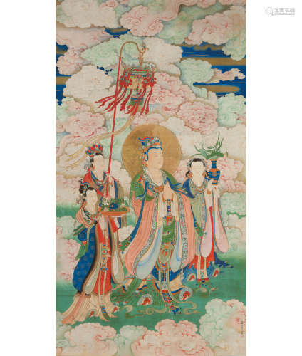 十七/十八世纪 和硕庄亲王 大帝释尊天水陆画 立轴 设色绢本