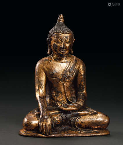 十二/十三世纪 蒲甘风格 铜鎏金释迦摩尼佛坐像