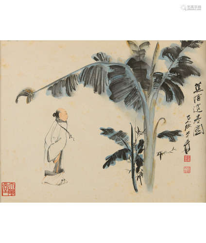 张大千（1899-1983） 蕉阴避暑图 镜框 设色纸本