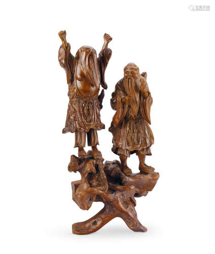 十九世纪 黄杨木雕和合二仙摆件