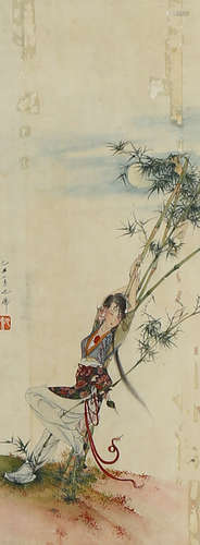 Chinese Figure Painting Scroll, Hu Yefo Mark