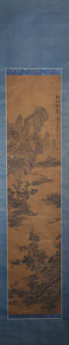 Chinese Landscape Painting Silk Scroll, Lan Ying Mark