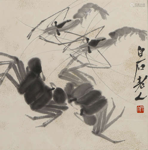 Chinese Painting Scroll, Qi Baishi Mark