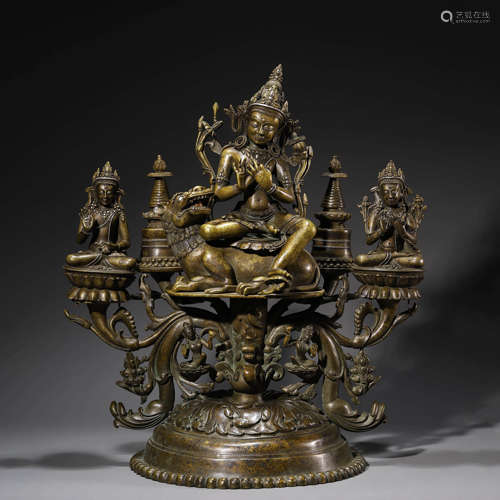 Silver Inlaid Copper Alloy Figure of Manjushri