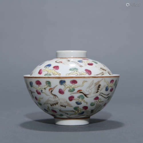 Famille Rose Crane Bowl and Cover