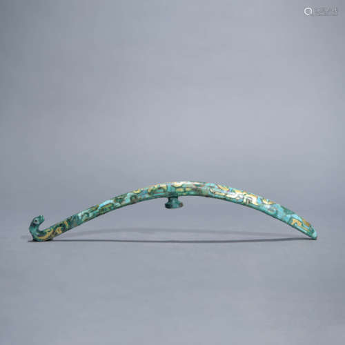 Turquoise, Gold and Silver Inlaid Bronze Dragon Belt Hook