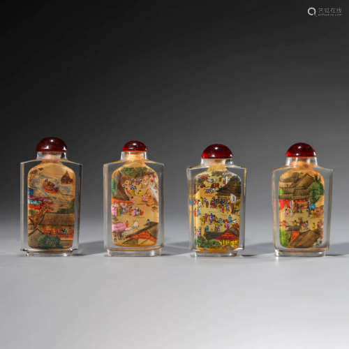 Four Inside-Painted Crystal Figure Snuff Bottles