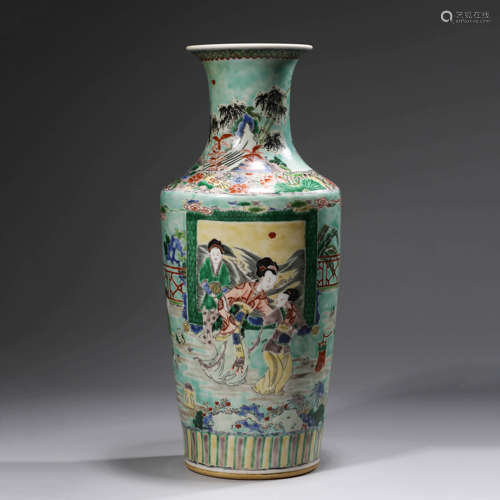 Wucai Glaze Figure Rouleau Vase