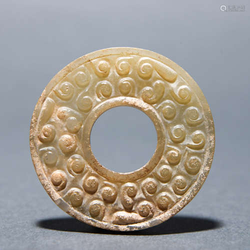 Carved Rust Jade Disc Bi