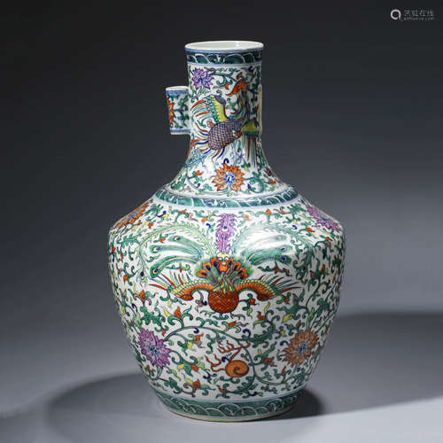 Doucai Glaze Phoenix and Peacock Zun