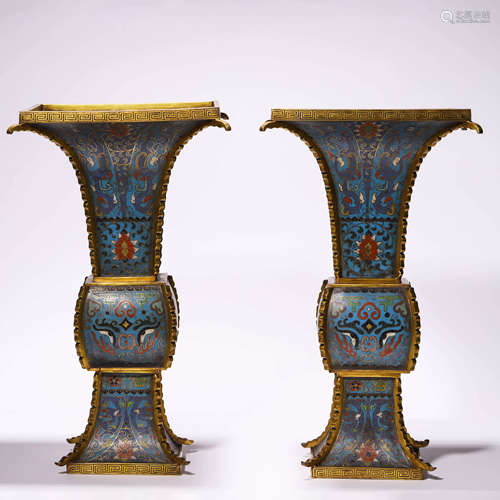 Pair of Cloisonné Enamel Beaker Vases