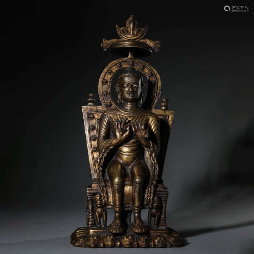 Silver Inlaid and Gilt Bronze Figure of Maitreya