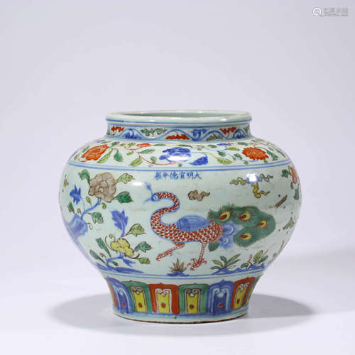 Wucai Glaze Flower and Bird Jar