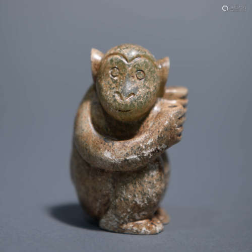 Carved Brownish Jade Figure of Monkey