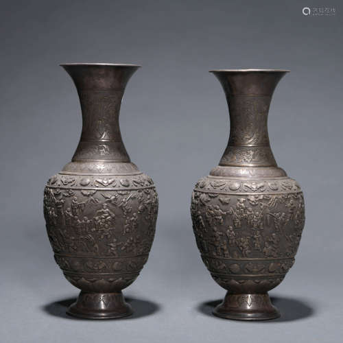 Pair of Silver Figure Globular Vases