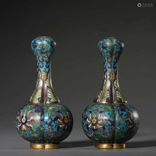 Pair of Cloisonné Enamel Garlic-Head-Shape Vases