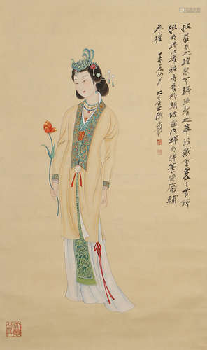 Chinese Lady Painting Scroll, Zhang Daqian Mark