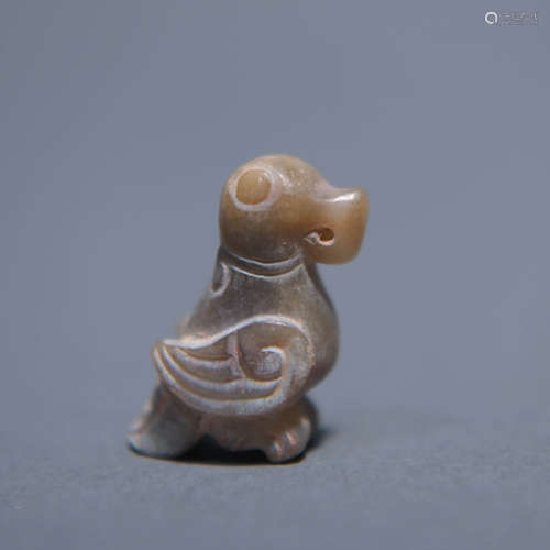 Carved Brownish Jade Phoenix-Bird Ornament