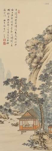 Chinese Landscape Painting Scroll, Pu Xinyu Mark