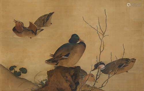 Chinese Flower and Bird Painting Silk Scroll, Anonymous