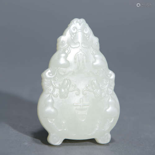 Carved White Jade Double-Gourd-Shape Pendant