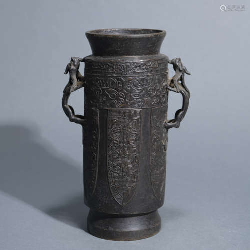 Bronze Twin-Dragon Double-Eared Vase