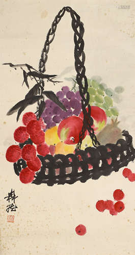 Chinese Fruits Painting on Paper, Wang Senran Mark