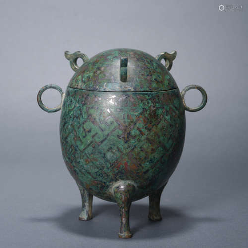 Turquoise Inlaid Bronze Tripod Vessel Ding