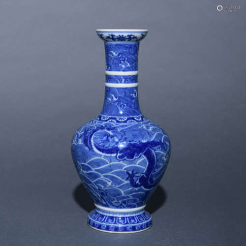 Blue and White Dragon Bottle Vase