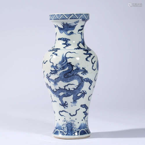 A Blue and White Twin-Dragon Dish-Top Vase