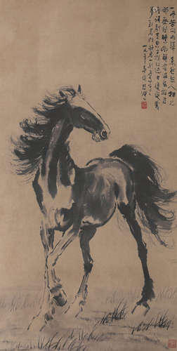 Chinese Horse Painting on Paper, Xu Beihong Mark