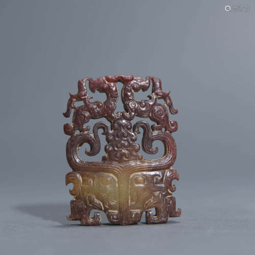 Carved Brownish Jade Twin-Tiger Pendant